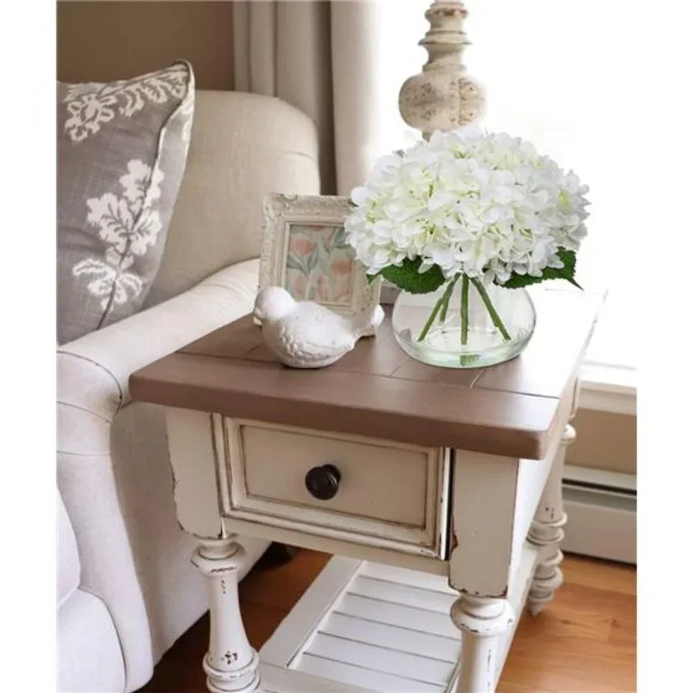 Hydrangea Artificial Flowers with Vase White Silk Fake Flowers Arrangements
